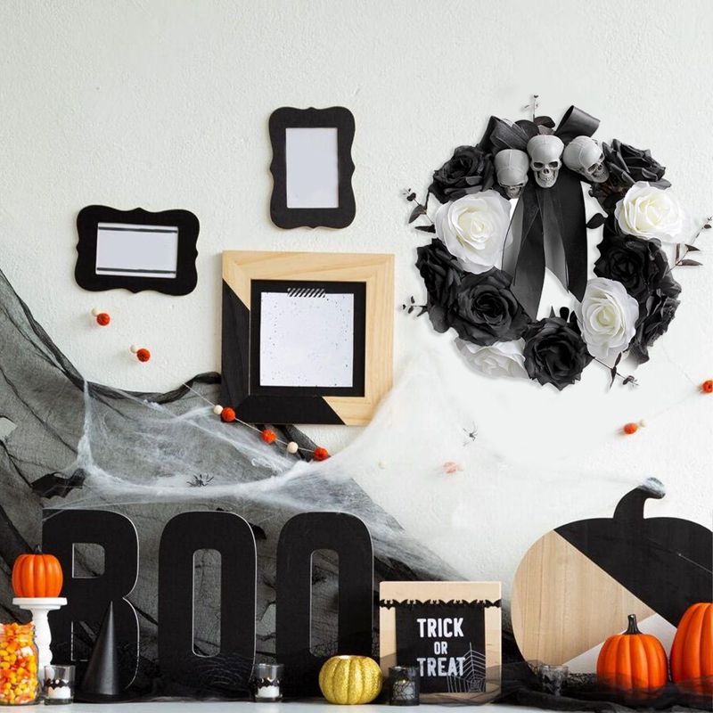 Inch Halloween Ghost Door Skull Rattan Circle Wreath Indoor Outdoor