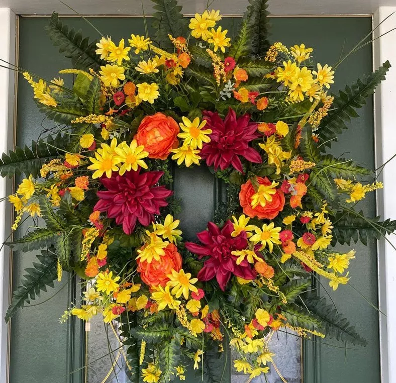 Summer Front Door Wreath Daisies and Wildflowers Wreath