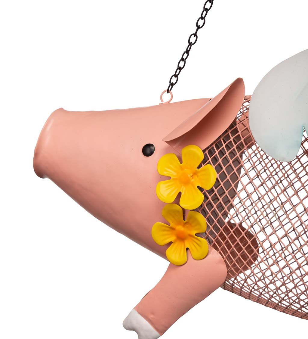 Flying Pig Mesh Bird Feeder With Hanging Chain