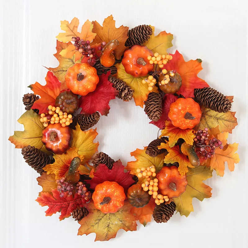 Halloween Maple And Pine Cone Pumpkin Wreath Outdoor Autumn Garland
