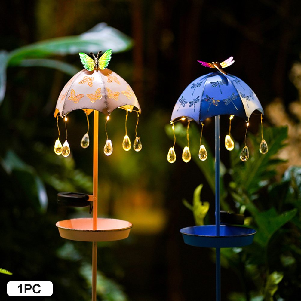 Solar Garden Light Umbrella Raindrop Bird Feeder