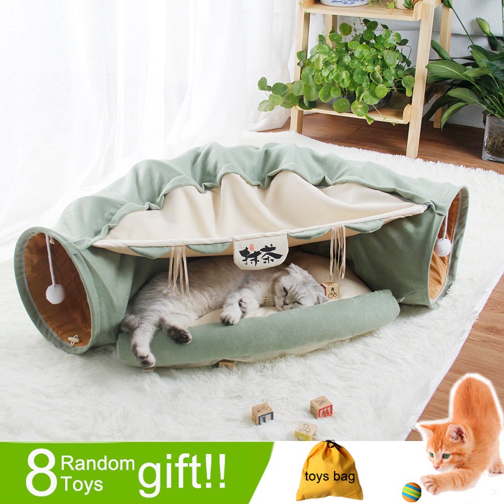 Funny Cat Bed Pet Tent 2 Holes Tunnel