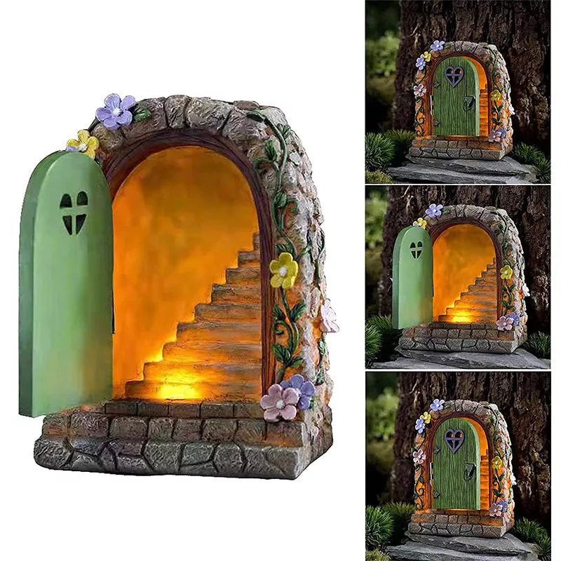 Solar Fairy Garden Stone Gate Resin Fairy Garden Ornament
