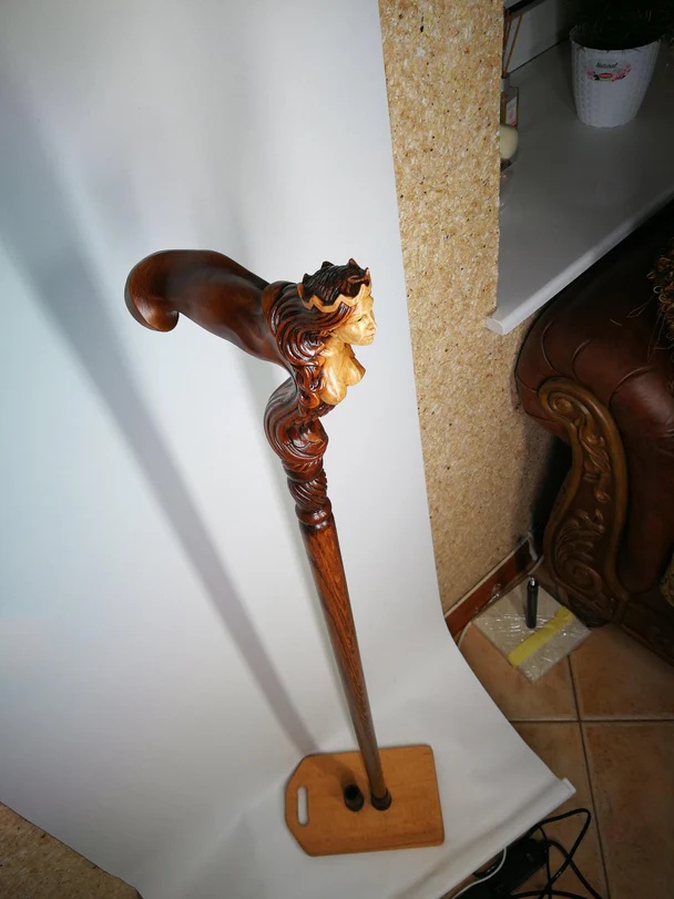 Ergonomic Palm Grip Handle Wooden Walking cane Fantasy Syren