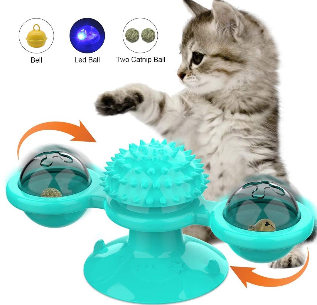 Windmill Cat Toy LED Turntable Teasing Pet Toy - Cat Windmill Toy Funny Massage