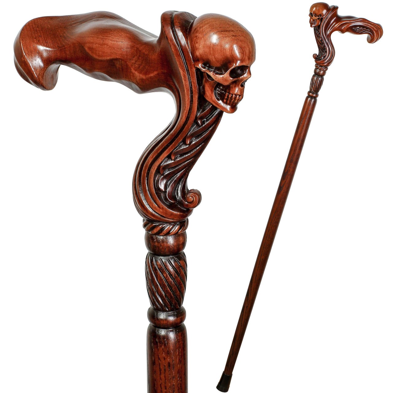 Skull Cane Wooden Walking Stick - Ergonomic Palm Grip Handle
