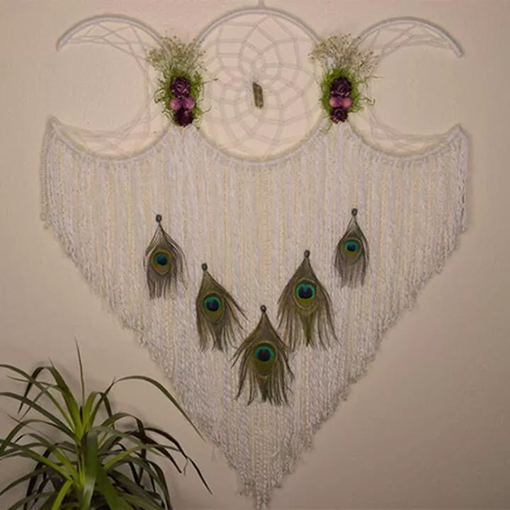 Handmade Multicolor Triple Moon Dream Catcher-A gift of love and healing(clearing negative energy).