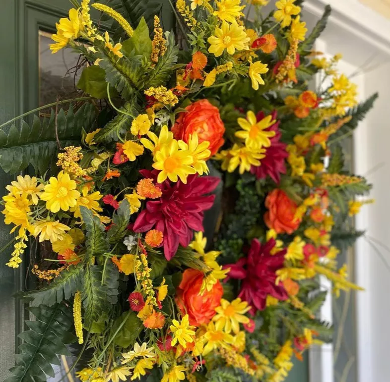 Summer Front Door Wreath Daisies and Wildflowers Wreath