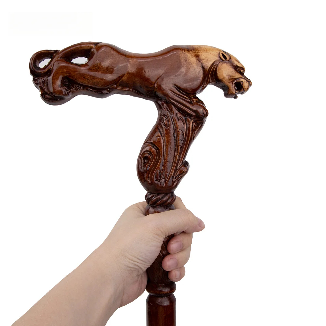 Leopard Brown Wooden Fashion Walking Stick Decorative Vampire Cospaly Party Wood Walking Cane Halloween Mace Wand Crosier
