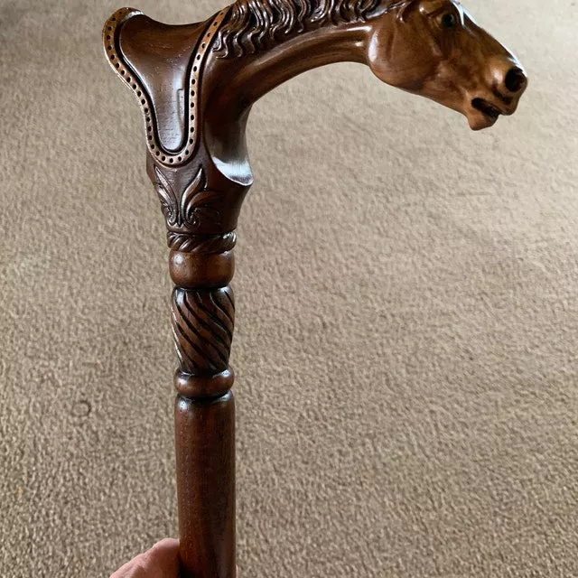 Designer Art Wooden Cane badass Walking Stick Horse with Saddle, Fancy decorative canes for ladies and men