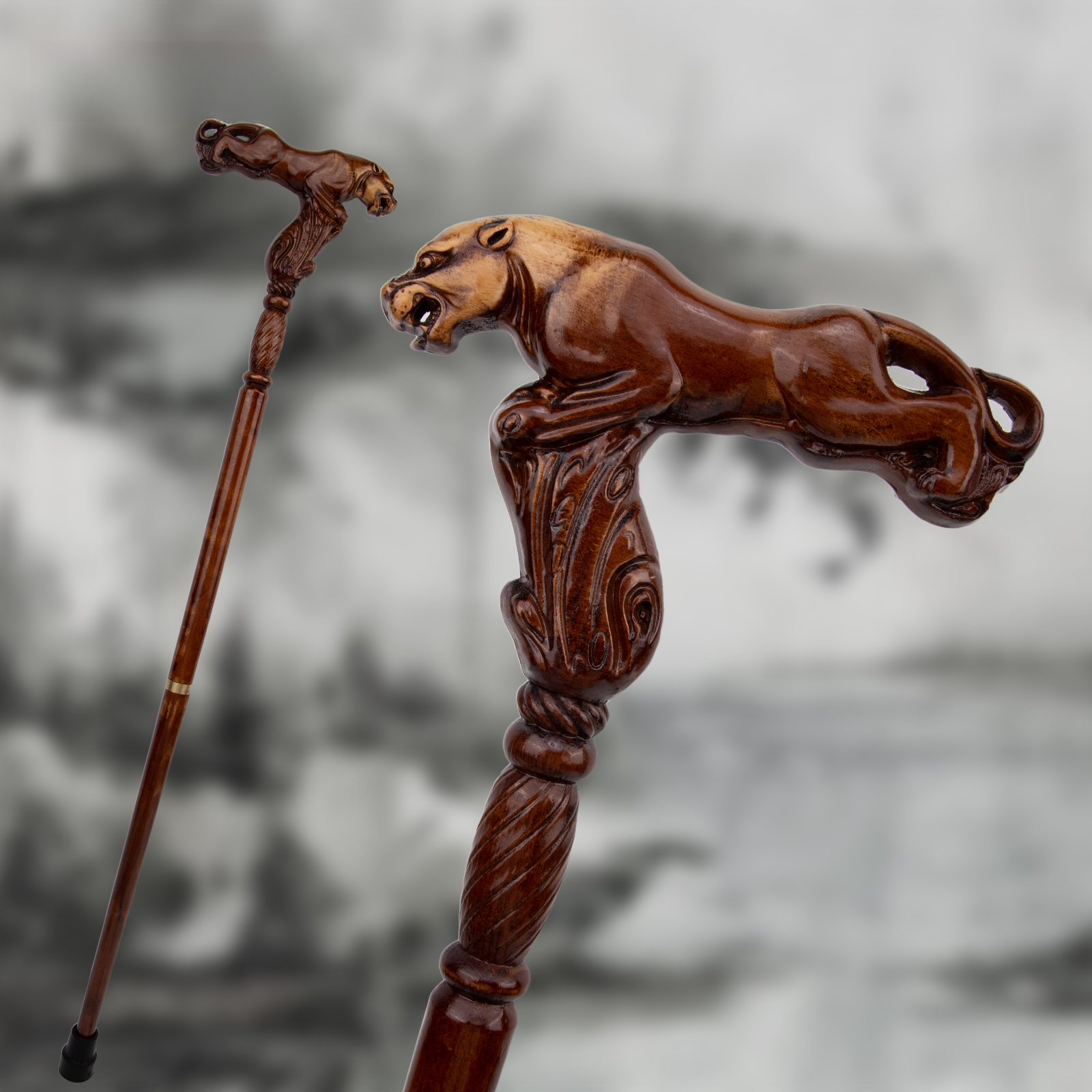 Leopard Brown Wooden Fashion Walking Stick Decorative Vampire Cospaly Party Wood Walking Cane Halloween Mace Wand Crosier