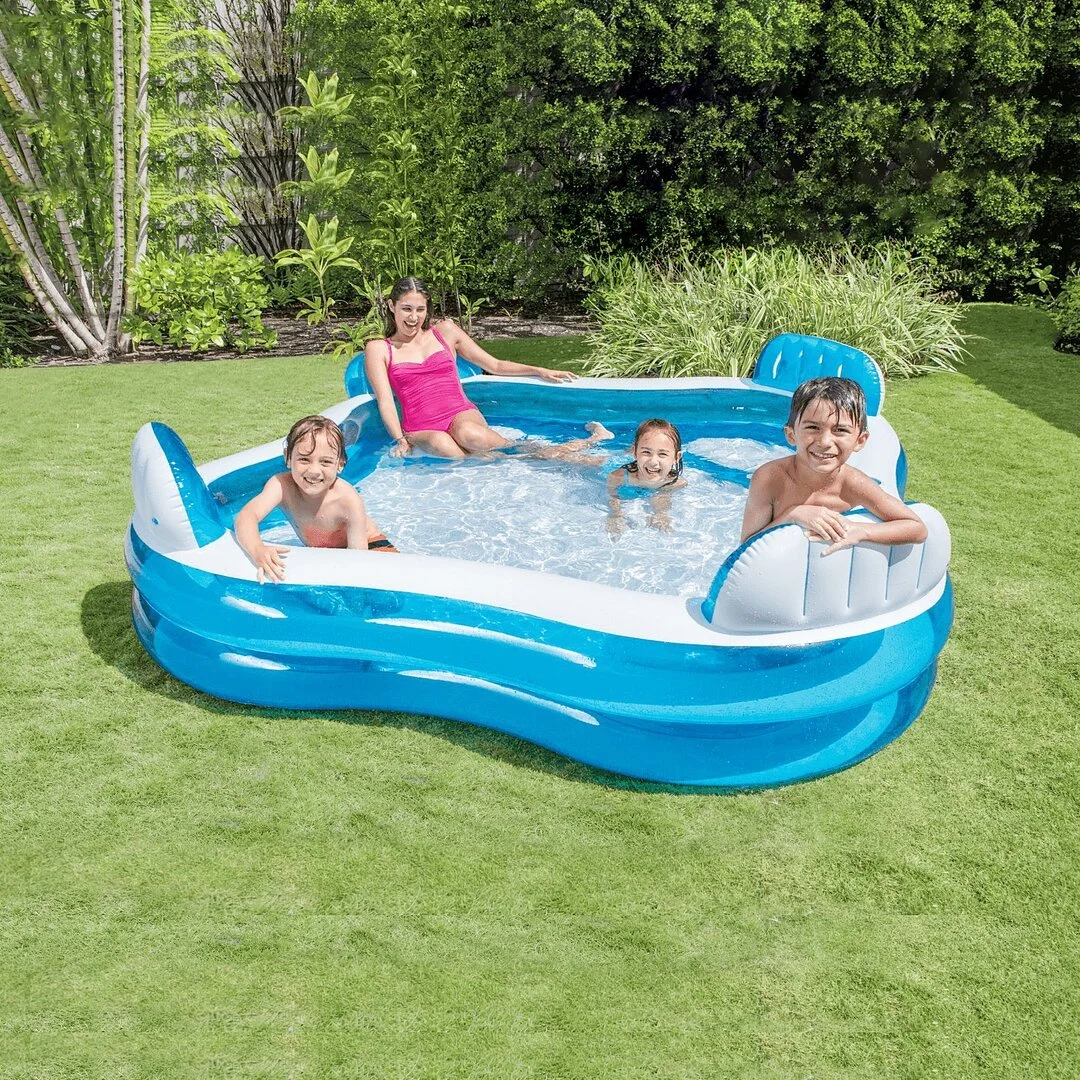Outdoor Inflatable Above Ground Swimming Pool with Backrests and Cup Holders