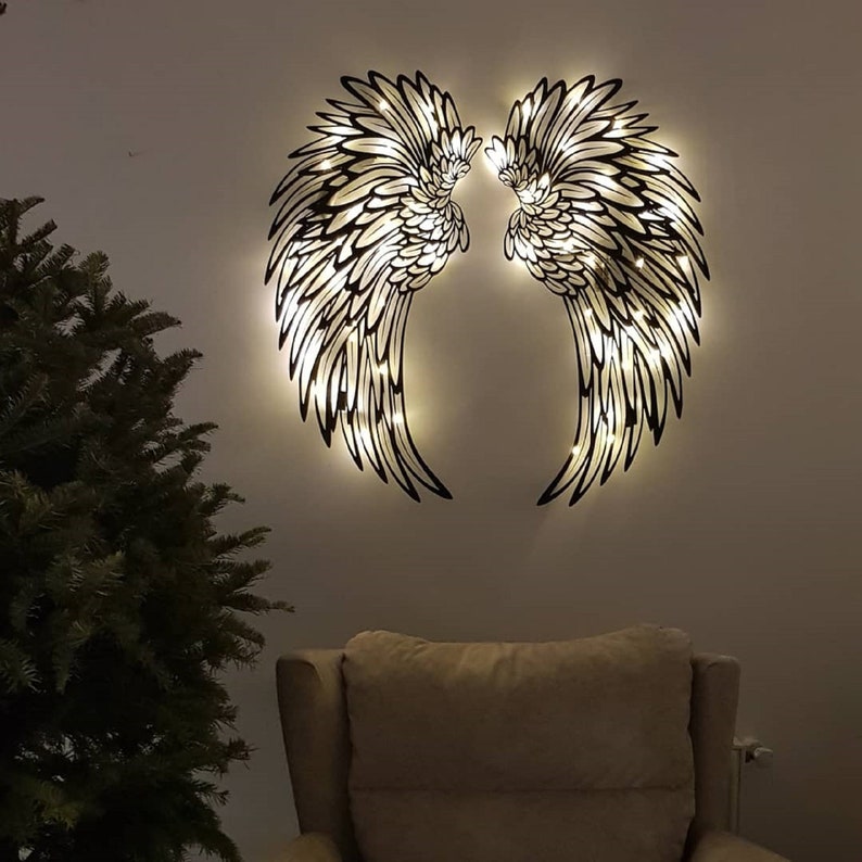 Angel Wings Metal Wall Art with Led Lights