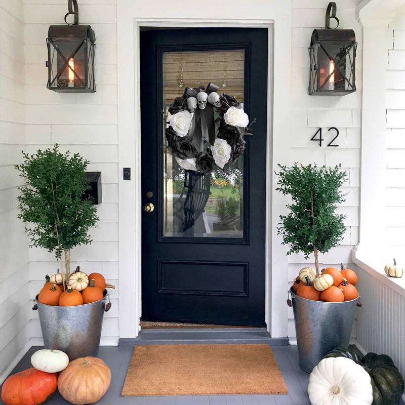 Inch Halloween Ghost Door Skull Rattan Circle Wreath Indoor Outdoor