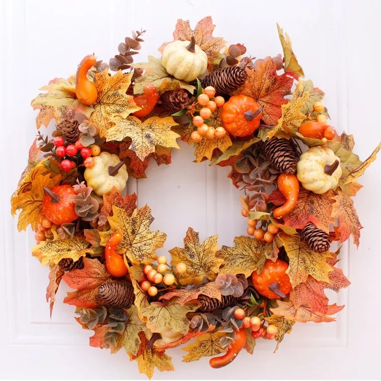 Halloween Maple And Pine Cone Pumpkin Wreath Outdoor Autumn Garland