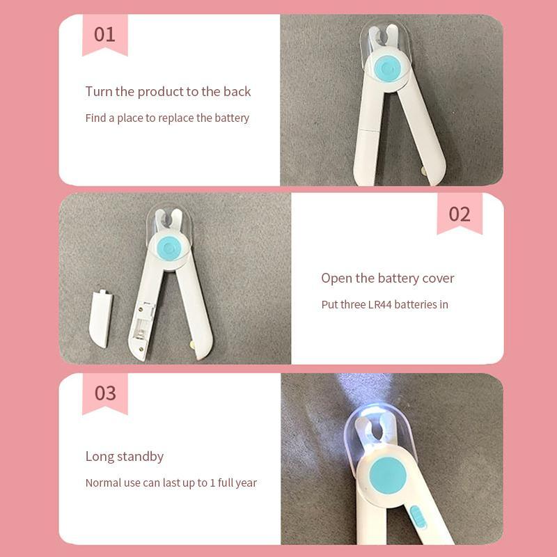 Pet Nail Clippers With LED Light To Avoid Over-Cutting Pink