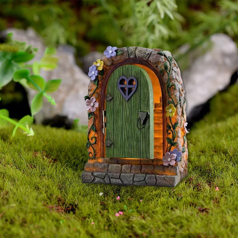 Solar Fairy Garden Stone Gate Resin Fairy Garden Ornament