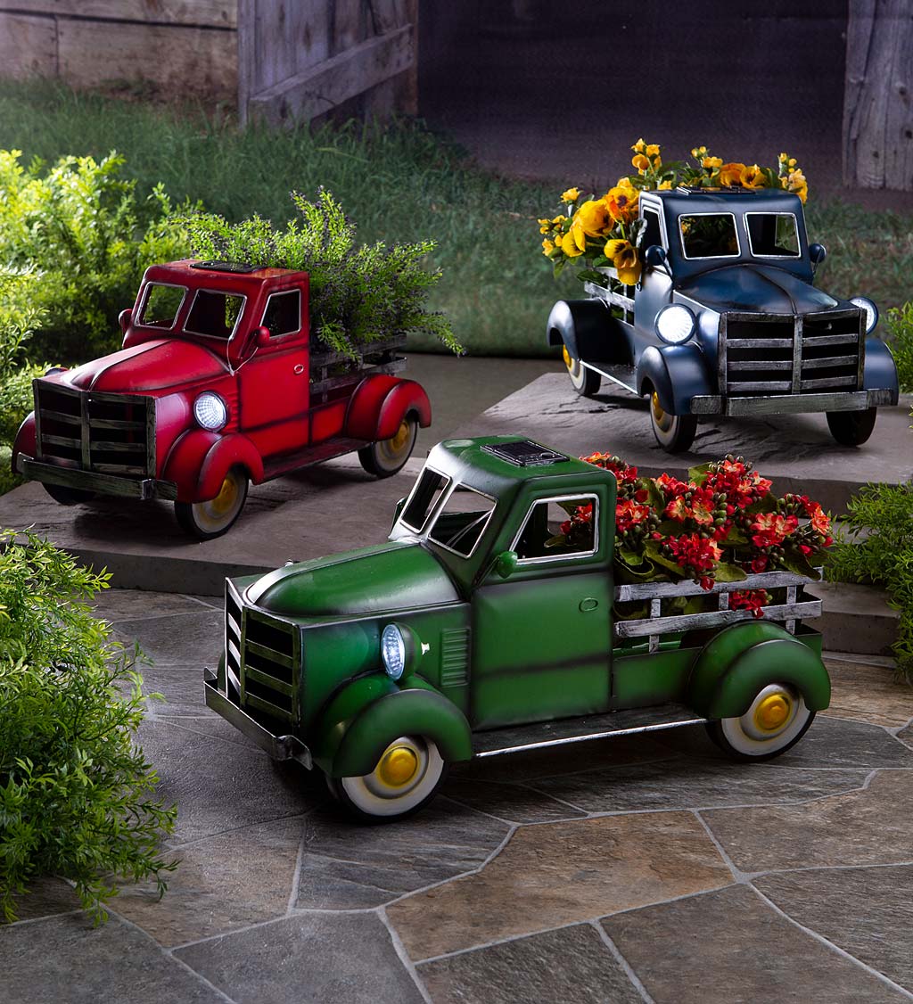 Vintage Style Solar Pickup Truck Garden Accent