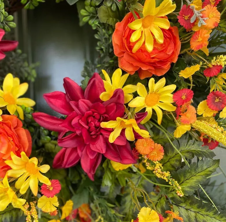 Summer Front Door Wreath Daisies and Wildflowers Wreath