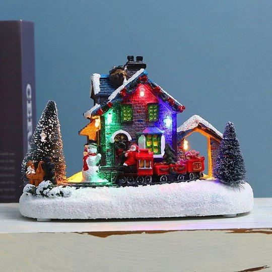 Christmas Snow House Figurines with LED Light Miniature Statue