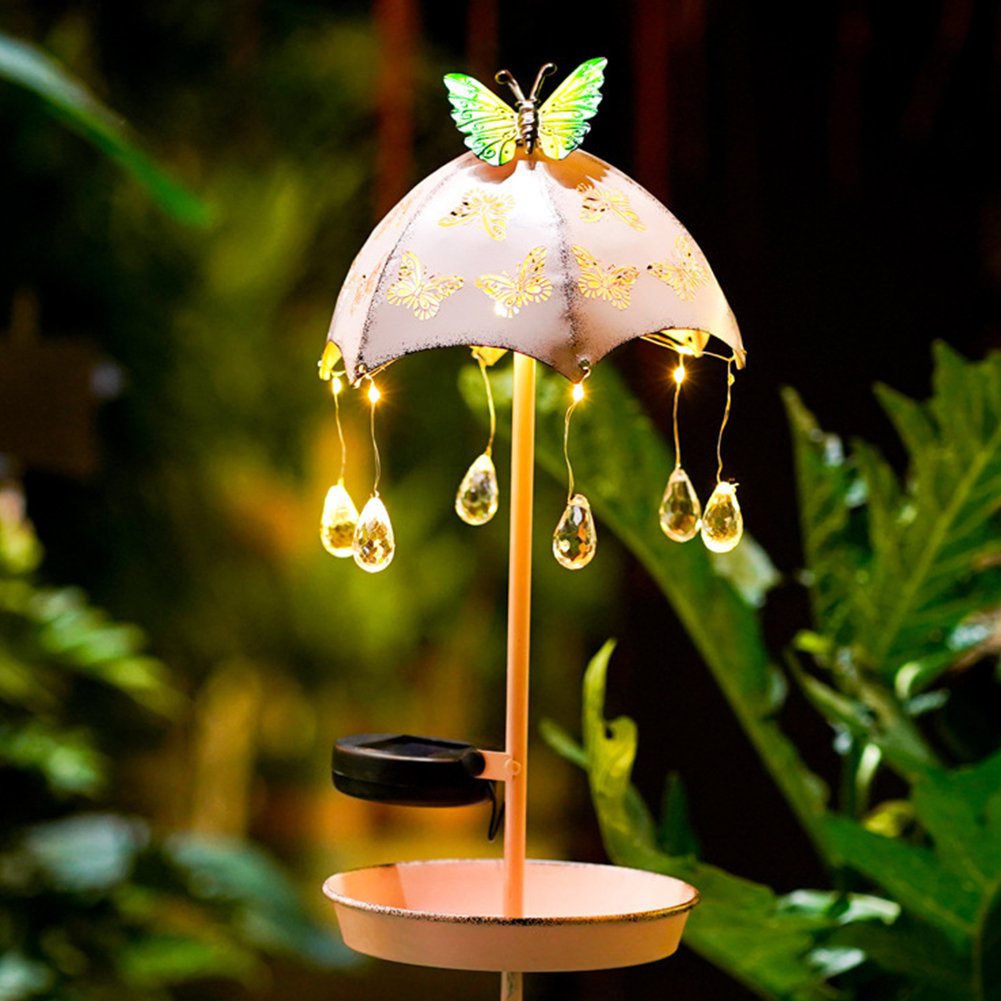 Solar Garden Light Umbrella Raindrop Bird Feeder