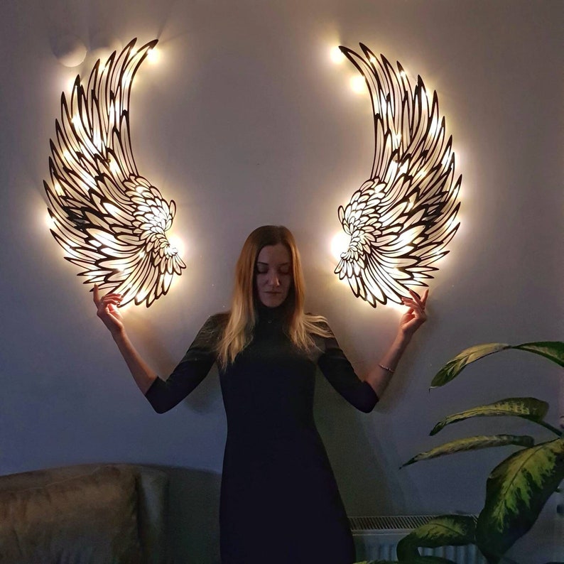 Angel Wings Metal Wall Art with Led Lights