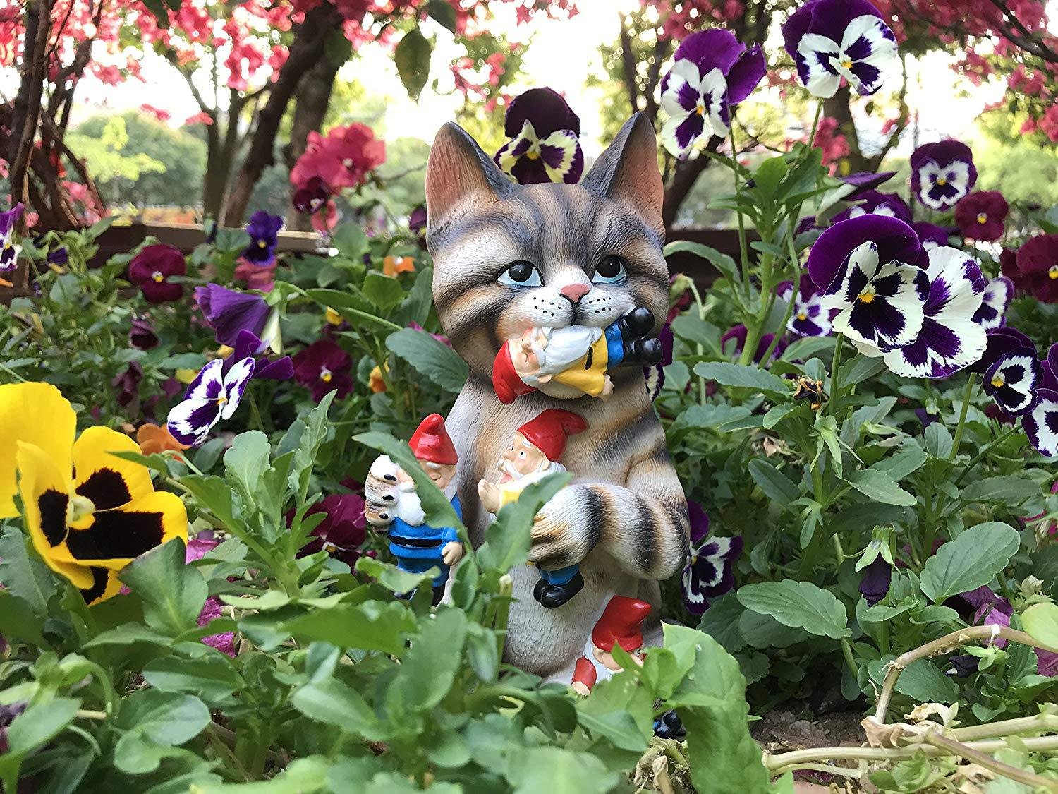 Cat Eating Gnomes Statue