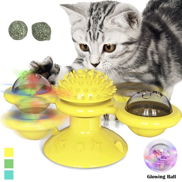 Windmill Cat Toy LED Turntable Teasing Pet Toy - Cat Windmill Toy Funny Massage
