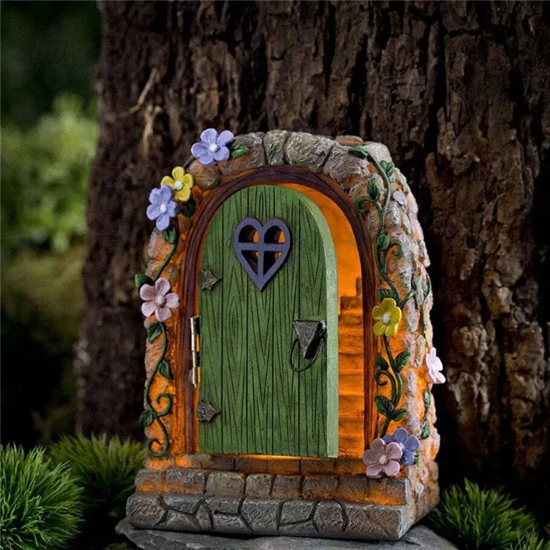Solar Fairy Garden Stone Gate Resin Fairy Garden Ornament