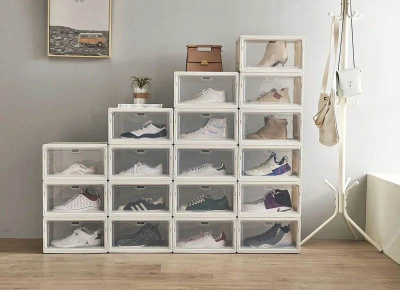 2 Pack Clear Thick Stackable Shoe Organizer