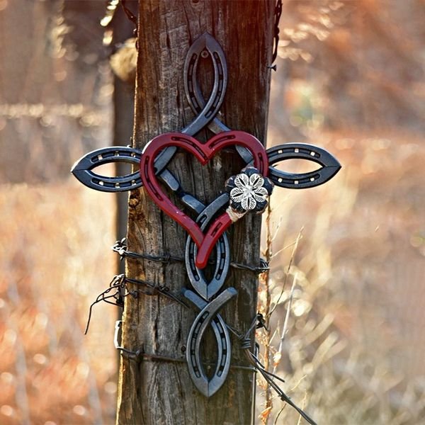 Natural Horsehsoe Cross With Heart