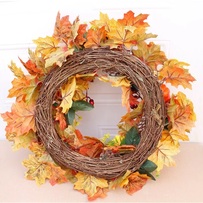 Halloween Maple And Pine Cone Pumpkin Wreath Outdoor Autumn Garland