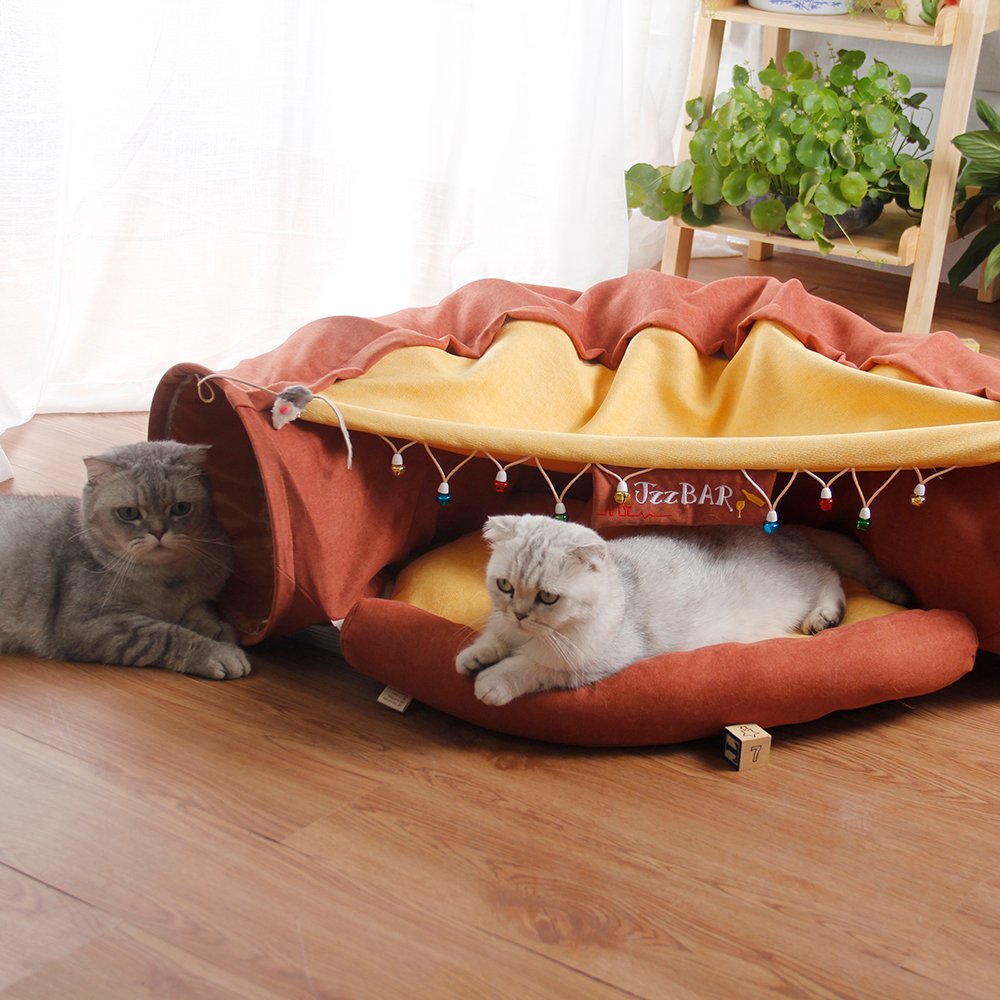 Funny Cat Bed Pet Tent 2 Holes Tunnel