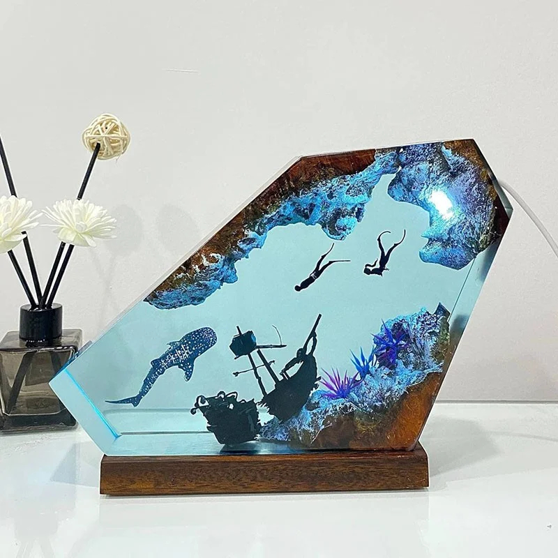 Whale Shark And Couple Diver Night Light Unique Decor Gift