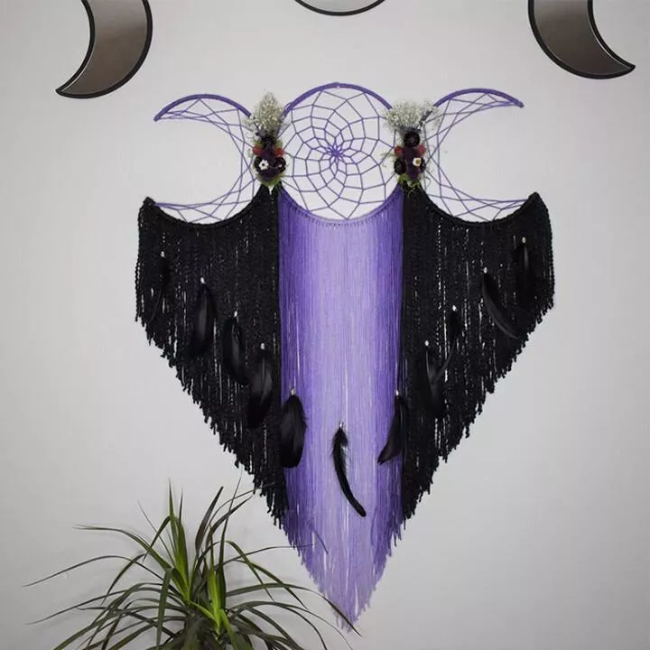 Handmade Multicolor Triple Moon Dream Catcher-A gift of love and healing(clearing negative energy).