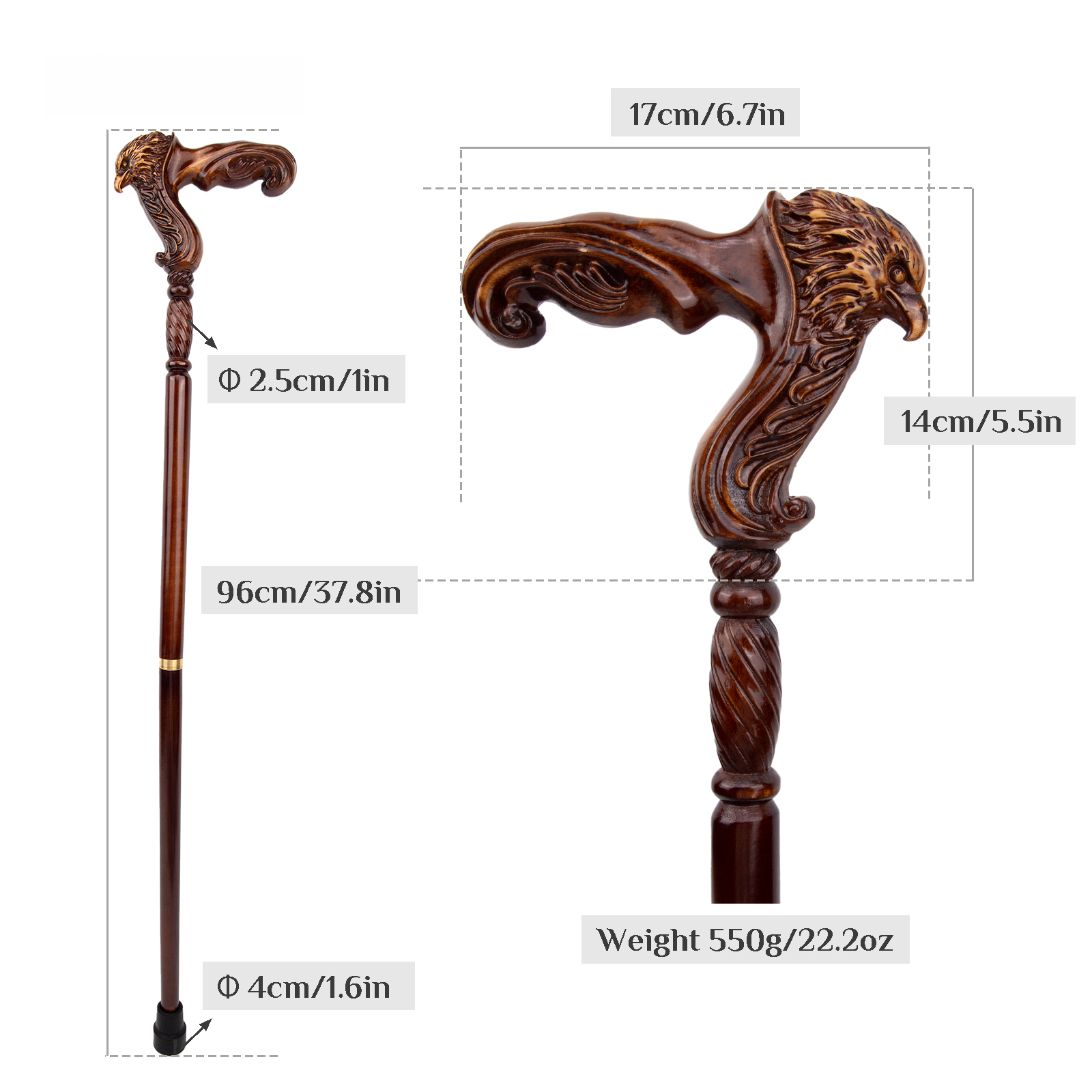 Eagle Brown Wooden Fashion Walking Stick Decorative Vampire Cospaly Party Wood Walking Cane Halloween Mace Wand Crosier