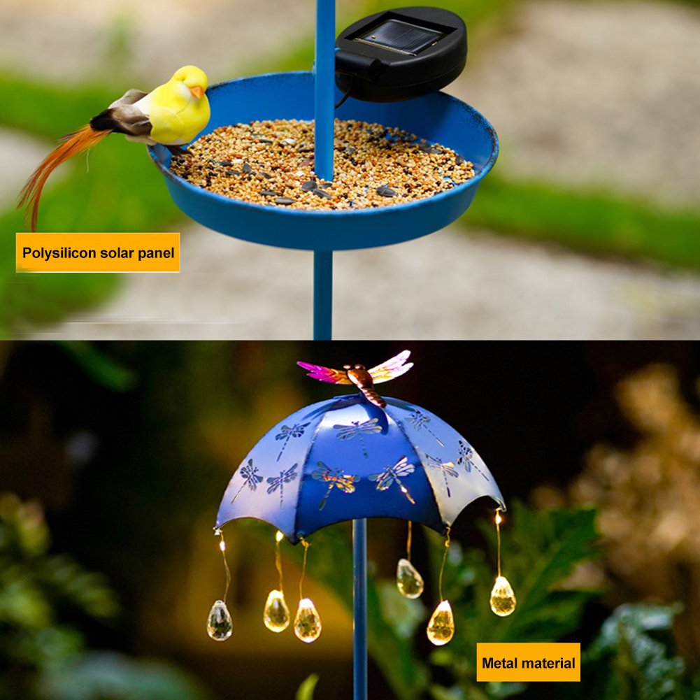 Solar Garden Light Umbrella Raindrop Bird Feeder
