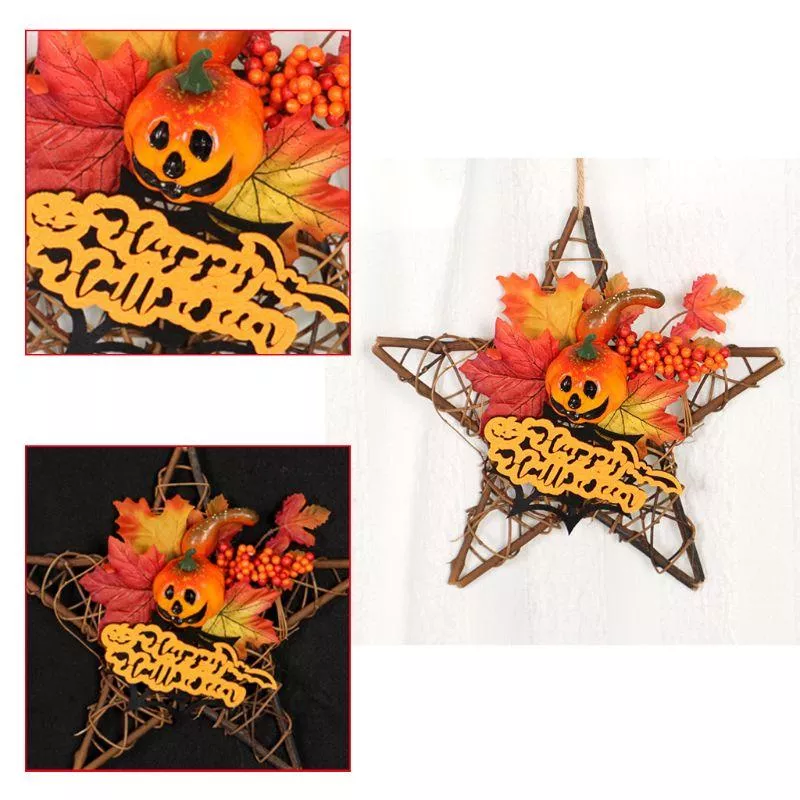 Wooden Halloween Decoration Star Hanging Ornament Wreath