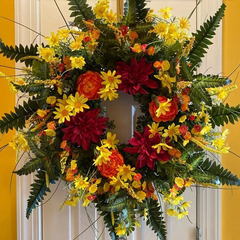 Summer Front Door Wreath Daisies and Wildflowers Wreath