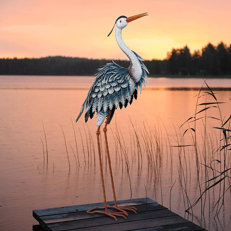 Blue Heron Crane Metal Garden Décor