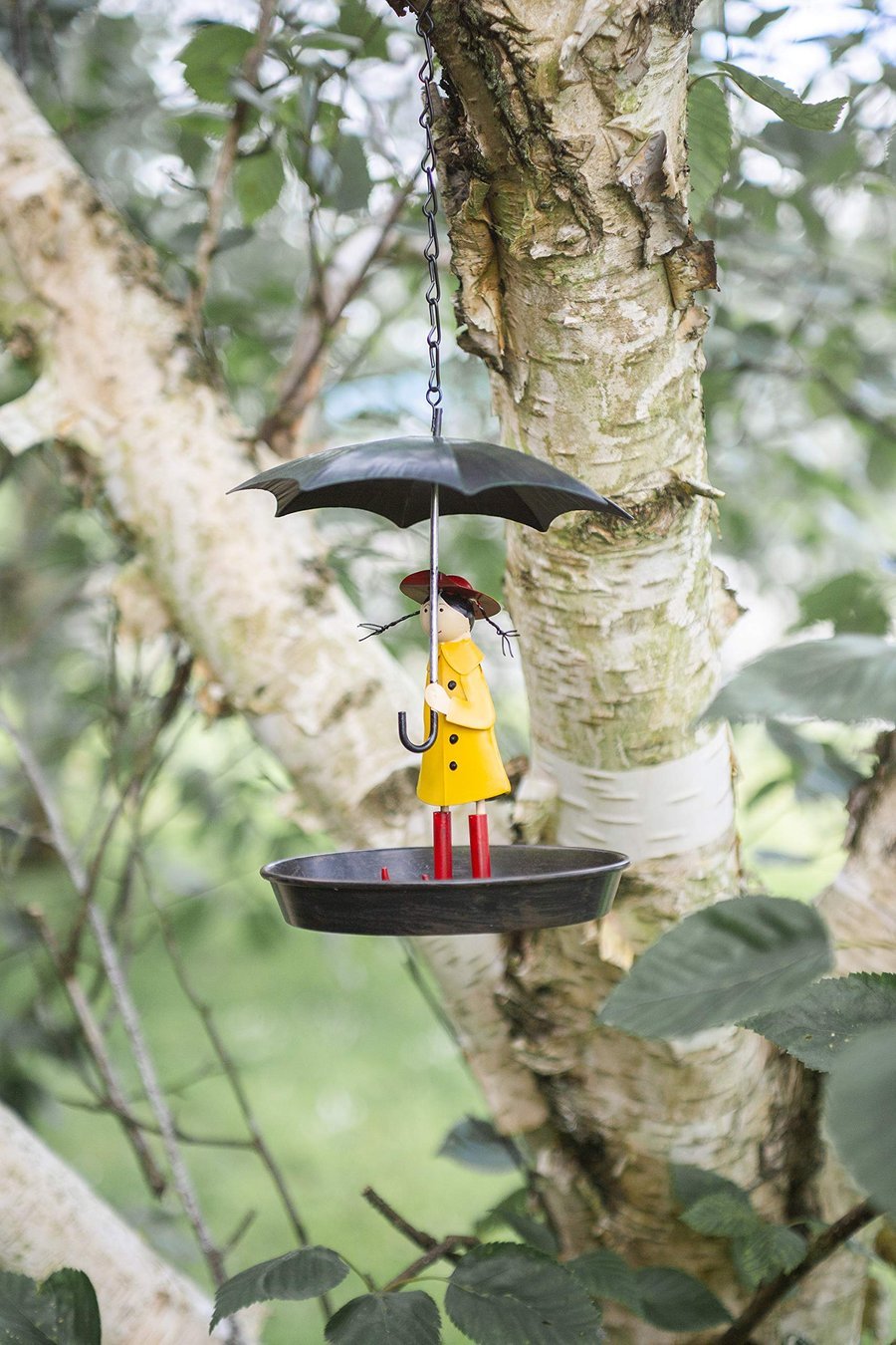 Metal Hanging Chain Girl And Umbrella Bird Feeder
