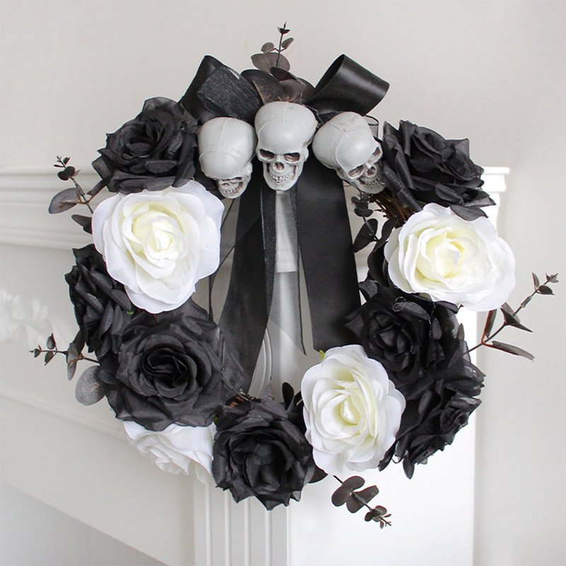 Inch Halloween Ghost Door Skull Rose Rattan Circle Wreath Indoor Outdoor