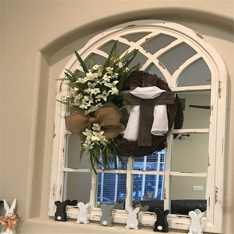 Easter Wreath With Cross Burlap Bow Rustic Grapevine Wreath DIY Easter Front Door Wreath Decoration