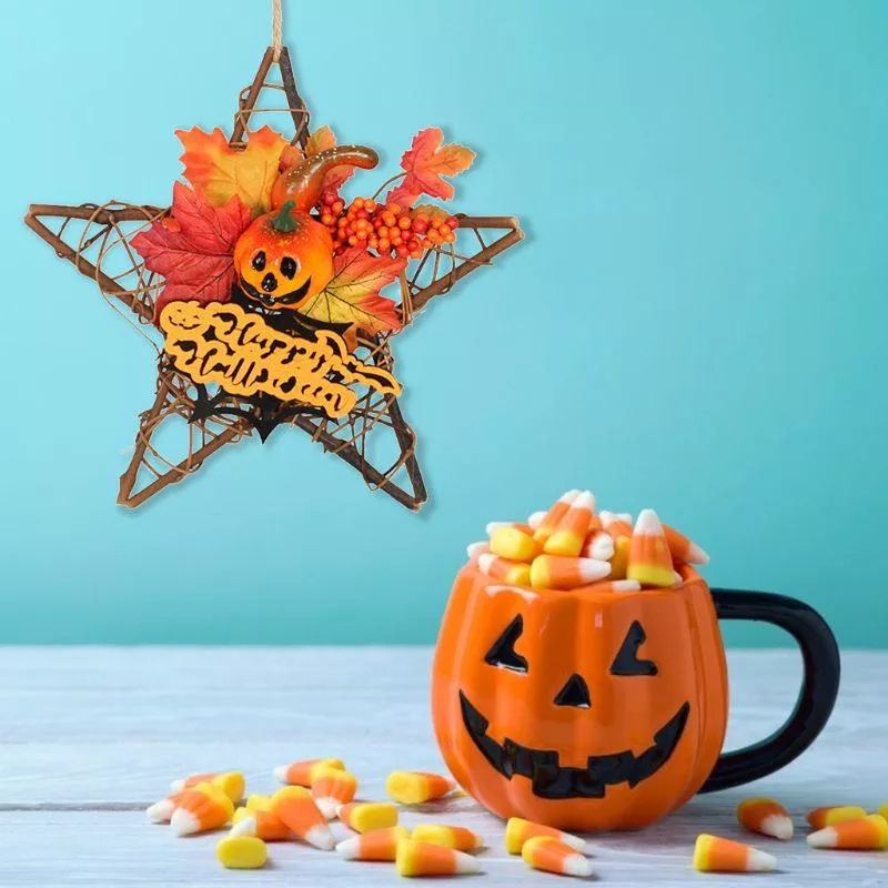 Wooden Halloween Decoration Star Hanging Ornament Wreath