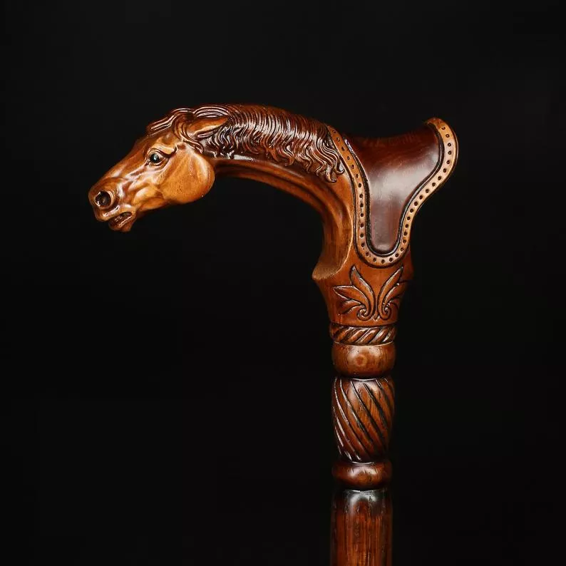 Designer Art Wooden Cane badass Walking Stick Horse with Saddle, Fancy decorative canes for ladies and men