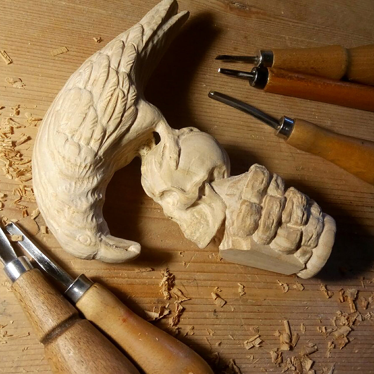 BLACK CROW & SKULL Wooden Walking Stick Goth Style