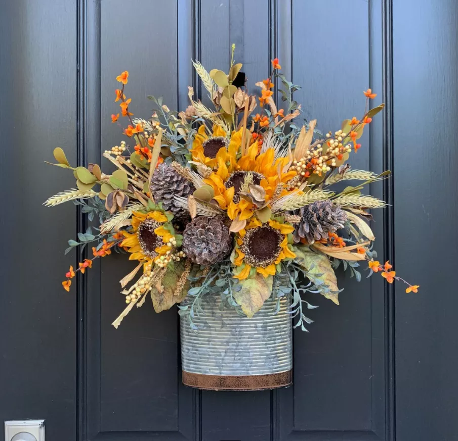 Farmhouse Sunflower Door Basket-The Flowerpot Door Wreath is Unique,Spring Summer Artificial Flowers Decor,Beautiful Artificial Wreath Decor