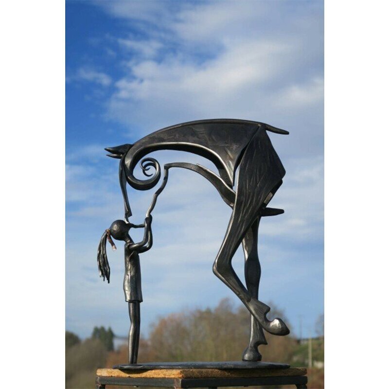 Kiss Horse Sculpture Modern Statue Rustic Metal Art