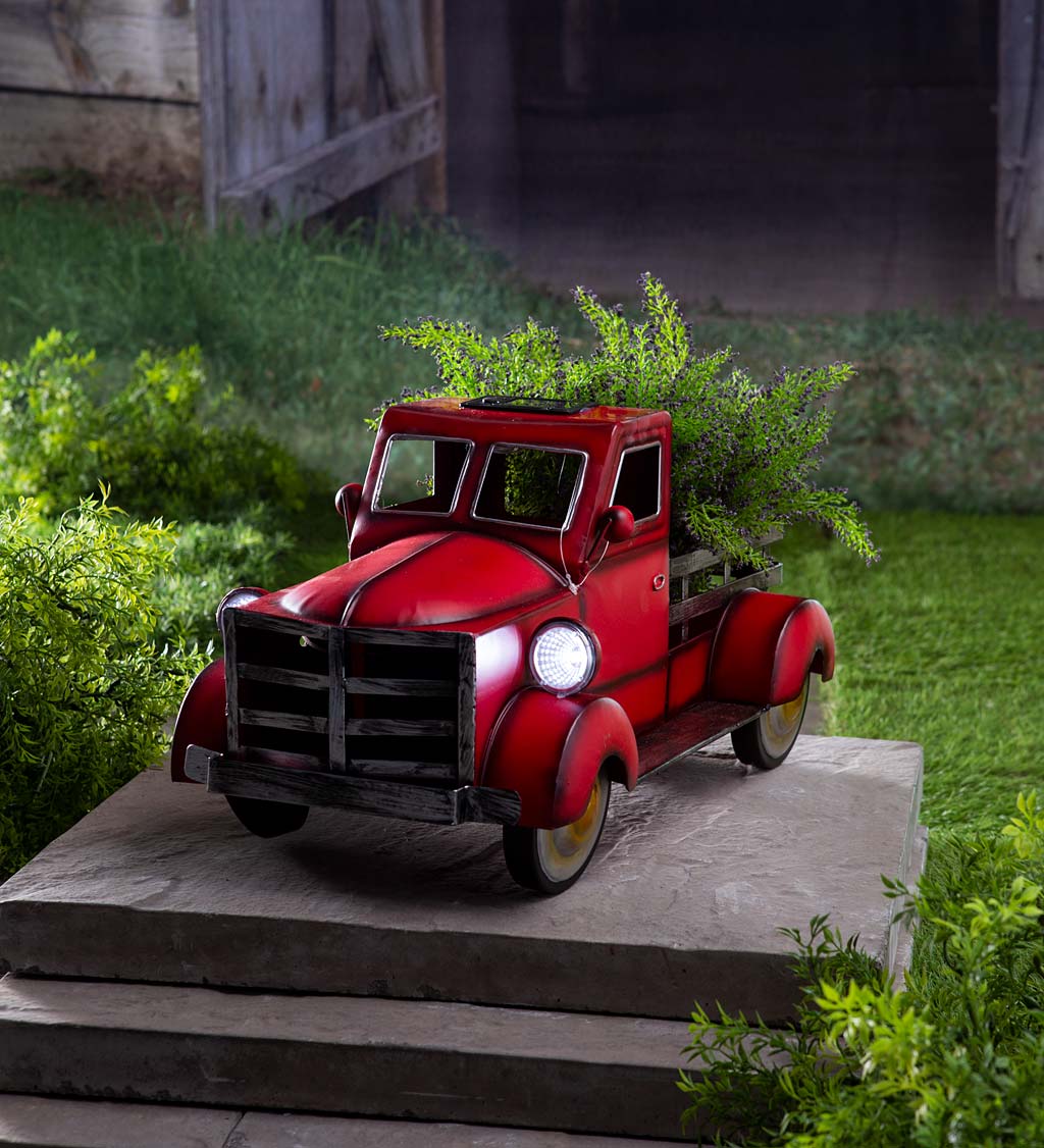 Vintage Style Solar Pickup Truck Garden Accent