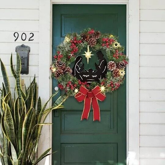 Lighted Nativity Scene Christmas Wreath